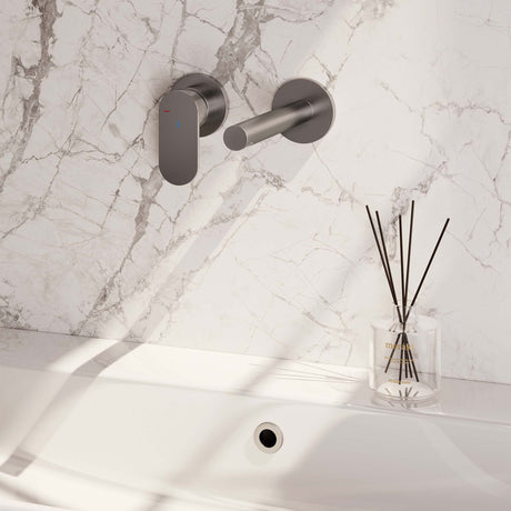 BRAUER Brushed Edition inbouw wastafelmengkraan met rechte uitloop en rozetten model C2 RVS geborsteld PVD