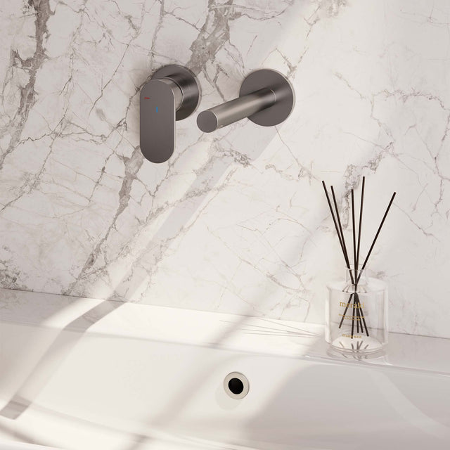 BRAUER Brushed Edition inbouw wastafelmengkraan met rechte uitloop en rozetten model C2 RVS geborsteld PVD
