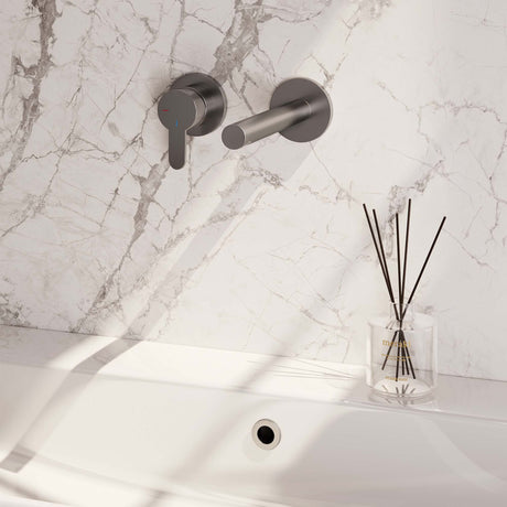 BRAUER Brushed Edition inbouw wastafelmengkraan met rechte uitloop en rozetten model D2 RVS geborsteld PVD