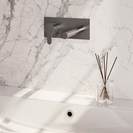 BRAUER Brushed Edition inbouw wastafelmengkraan met rechte uitloop en rozetten model D2 RVS geborsteld PVD