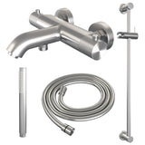 BRAUER Brushed Carving opbouw baddouche thermostaatkraan SET 01 met glijstang en staaf handdouche en doucheslang RVS geborsteld PVD