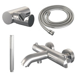 BRAUER Brushed Carving opbouw baddouche thermostaatkraan SET 03 met wandhouder en staaf handdouche en doucheslang RVS geborsteld PVD