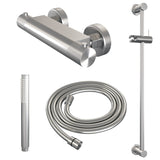 BRAUER Brushed Carving opbouw douche thermostaatkraan SET 01 met glijstang en staaf handdouche en doucheslang RVS geborsteld PVD