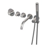 BRAUER Brushed Carving thermostatische inbouw badkraan SET 01 met uitloop en staaf handdouche en doucheslang en wandaansluitbocht RVS geborsteld PVD