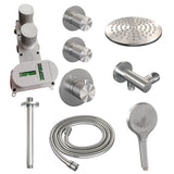 BRAUER Brushed Carving thermostatische inbouw regendouche SET 11 met 20 cm douchekop en plafondarm en 3-standen handdouche en doucheslang en wandaansluitbocht RVS geborsteld PVD