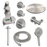 BRAUER Brushed Carving thermostatische inbouw regendouche SET 12 met 30 cm douchekop en plafondarm en 3-standen handdouche en doucheslang en wandaansluitbocht RVS geborsteld PVD