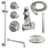 BRAUER Brushed Carving thermostatische inbouw regendouche SET 15 met 20 cm douchekop en gebogen muurarm en staaf handdouche en doucheslang en geïntegreerde glijstang RVS geborsteld PVD