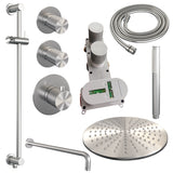 BRAUER Brushed Carving thermostatische inbouw regendouche SET 16 met 30 cm douchekop en gebogen muurarm en staaf handdouche en doucheslang en geïntegreerde glijstang RVS geborsteld PVD