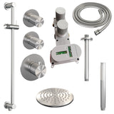 BRAUER Brushed Carving thermostatische inbouw regendouche SET 17 met 20 cm douchekop en plafondarm en staaf handdouche en doucheslang en geïntegreerde glijstang RVS geborsteld PVD