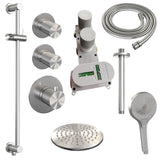 BRAUER Brushed Carving thermostatische inbouw regendouche SET 23 met 20 cm douchekop en plafondarm en 3-standen handdouche en doucheslang en geïntegreerde glijstang RVS geborsteld PVD