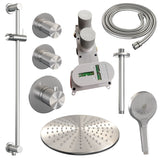 BRAUER Brushed Carving thermostatische inbouw regendouche SET 24 met 30 cm douchekop en plafondarm en 3-standen handdouche en doucheslang en geïntegreerde glijstang RVS geborsteld PVD
