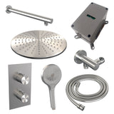 BRAUER Brushed Carving thermostatische inbouw regendouche 3-weg omstelling SET 32 met 30 cm douchekop en rechte muurarm en 3-standen handdouche en doucheslang en wandaansluitbocht RVS geborsteld PVD