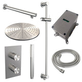 BRAUER Brushed Carving thermostatische inbouw regendouche 3-weg omstelling SET 38 met 30 cm douchekop en rechte muurarm en staaf handdouche en doucheslang en geïntegreerde glijstang RVS geborsteld PVD