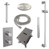 BRAUER Brushed Carving thermostatische inbouw regendouche 3-weg omstelling SET 41 met 20 cm douchekop en plafondarm en staaf handdouche en doucheslang en geïntegreerde glijstang RVS geborsteld PVD
