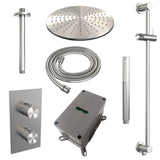 BRAUER Brushed Carving thermostatische inbouw regendouche 3-weg omstelling SET 42 met 30 cm douchekop en plafondarm en staaf handdouche en doucheslang en geïntegreerde glijstang RVS geborsteld PVD