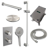 BRAUER Brushed Carving thermostatische inbouw regendouche 3-weg omstelling SET 43 met 20 cm douchekop en rechte muurarm en 3-standen handdouche en doucheslang en geïntegreerde glijstang RVS geborsteld PVD