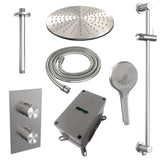 BRAUER Brushed Carving thermostatische inbouw regendouche 3-weg omstelling SET 48 met 30 cm douchekop en plafondarm en 3-standen handdouche en doucheslang en geïntegreerde glijstang RVS geborsteld PVD