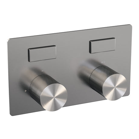 BRAUER Brushed Carving 2-weg inbouwthermostaat met drukknoppen met in- en afbouwdelen RVS geborsteld PVD