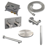 BRAUER Brushed Edition thermostatische inbouw regendouche met drukknoppen SET 49 met 20 cm douchekop en rechte muurarm en staaf handdouche en doucheslang en wandaansluitbocht RVS geborsteld PVD