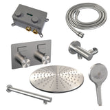 BRAUER Brushed Edition thermostatische inbouw regendouche met drukknoppen SET 56 met 30 cm douchekop en rechte muurarm en 3-standen handdouche en doucheslang en wandaansluitbocht RVS geborsteld PVD