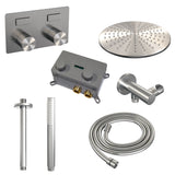 BRAUER Brushed Carving thermostatische inbouw regendouche met drukknoppen SET 54 met 30 cm douchekop en plafondarm en staaf handdouche en doucheslang en wandaansluitbocht RVS geborsteld PVD