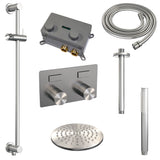BRAUER Brushed Carving thermostatische inbouw regendouche met drukknoppen SET 65 met 20 cm douchekop en plafondarm en staaf handdouche en doucheslang en geïntegreerde glijstang RVS geborsteld PVD