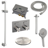BRAUER Brushed Carving thermostatische inbouw regendouche met drukknoppen SET 71 met 20 cm douchekop en plafondarm en 3-standen handdouche en doucheslang en geïntegreerde glijstang RVS geborsteld PVD