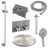 BRAUER Brushed Carving thermostatische inbouw regendouche met drukknoppen SET 72 met 30 cm douchekop en plafondarm en 3-standen handdouche en doucheslang en geïntegreerde glijstang RVS geborsteld PVD