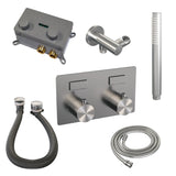 BRAUER Brushed Edition thermostatische inbouw badkraan met drukknoppen SET 03 met badvulcombinatie en staaf handdouche en doucheslang en wandaansluitbocht RVS geborsteld PVD 5-NG-208