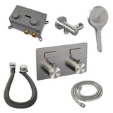 BRAUER Brushed Edition thermostatische inbouw badkraan met drukknoppen SET 04 met badvulcombinatie en 3-standen handdouche en doucheslang en wandaansluitbocht RVS geborsteld PVD 5-NG-209