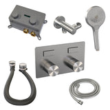 BRAUER Brushed Carving thermostatische inbouw badkraan met drukknoppen SET 04 met badvulcombinatie en 3-standen handdouche en doucheslang en wandaansluitbocht RVS geborsteld PVD 5-NG-213