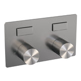 BRAUER Brushed Carving thermostatische inbouw badkraan met drukknoppen SET 04 met uitloop en 3-standen handdouche en doucheslang en wandaansluitbocht RVS geborsteld PVD 5-NG-215