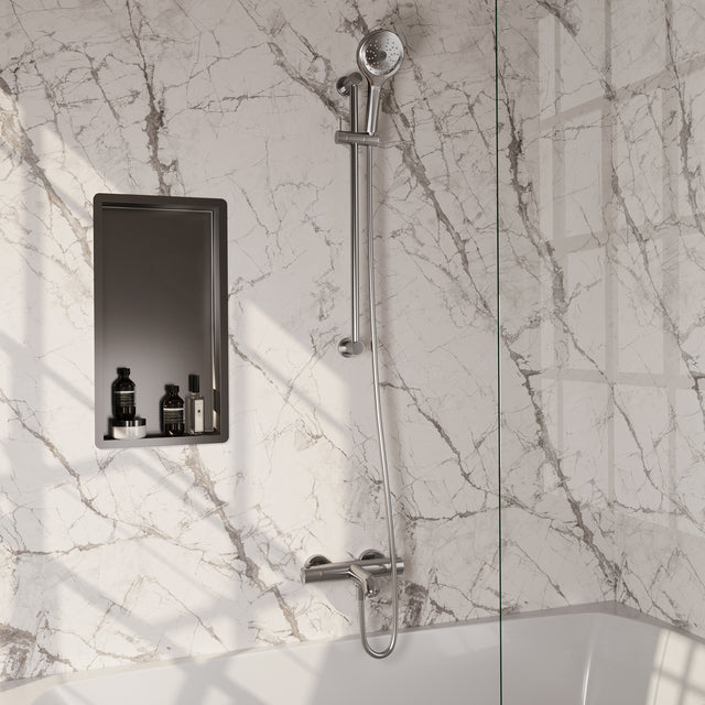 BRAUER Brushed Edition opbouw baddouche thermostaatkraan SET 02 met glijstang en 3-standen handdouche en doucheslang RVS geborsteld PVD 5-NG-231