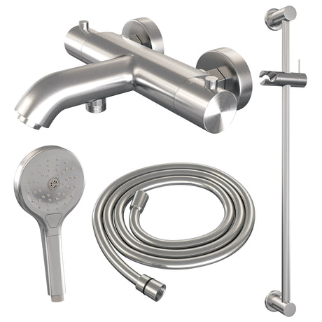 BRAUER Brushed Edition opbouw baddouche thermostaatkraan SET 02 met glijstang en 3-standen handdouche en doucheslang RVS geborsteld PVD 5-NG-231