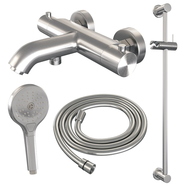 BRAUER Brushed Edition opbouw baddouche thermostaatkraan SET 02 met glijstang en 3-standen handdouche en doucheslang RVS geborsteld PVD 5-NG-231