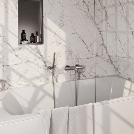 BRAUER Brushed Edition opbouw baddouche thermostaatkraan SET 03 met wandhouder en staaf handdouche en doucheslang RVS geborsteld PVD 5-NG-232