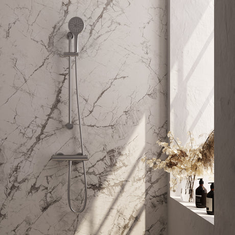 BRAUER Brushed Edition opbouw douche thermostaatkraan SET 02 met glijstang en 3-standen handdouche en doucheslang RVS geborsteld PVD 5-NG-236