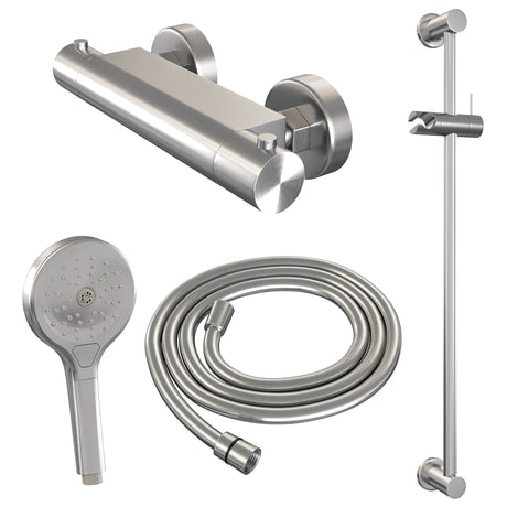 BRAUER Brushed Edition opbouw douche thermostaatkraan SET 02 met glijstang en 3-standen handdouche en doucheslang RVS geborsteld PVD 5-NG-236