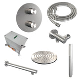 BRAUER Brushed Edition thermostatische inbouw regendouche 3-weg rond SET 73 met 20 cm douchekop en rechte muurarm en staaf handdouche en doucheslang en wandaansluitbocht RVS geborsteld PVD 5-NG-267