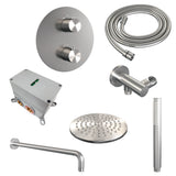 BRAUER Brushed Edition thermostatische inbouw regendouche 3-weg rond SET 75 met 20 cm douchekop en gebogen muurarm en staaf handdouche en doucheslang en wandaansluitbocht RVS geborsteld PVD 5-NG-269