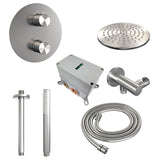 BRAUER Brushed Edition thermostatische inbouw regendouche 3-weg rond SET 77 met 20 cm douchekop en plafondarm en staaf handdouche en doucheslang en wandaansluitbocht RVS geborsteld PVD 5-NG-271