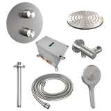 BRAUER Brushed Edition thermostatische inbouw regendouche 3-weg rond SET 83 met 20 cm douchekop en plafondarm en 3-standen handdouche en doucheslang en wandaansluitbocht RVS geborsteld PVD 5-NG-277