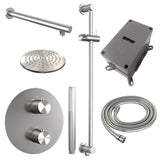 BRAUER Brushed Edition thermostatische inbouw regendouche 3-weg rond SET 85 met 20 cm douchekop en rechte muurarm en staaf handdouche en doucheslang en geÃ¯ntegreerde glijstang RVS geborsteld PVD 5-NG-279