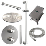 BRAUER Brushed Edition thermostatische inbouw regendouche 3-weg rond SET 86 met 30 cm douchekop en rechte muurarm en staaf handdouche en doucheslang en geÃ¯ntegreerde glijstang RVS geborsteld PVD 5-NG-280