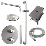 BRAUER Brushed Edition thermostatische inbouw regendouche 3-weg rond SET 87 met 20 cm douchekop en gebogen muurarm en staaf handdouche en doucheslang en geÃ¯ntegreerde glijstang RVS geborsteld PVD 5-NG-281