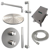 BRAUER Brushed Edition thermostatische inbouw regendouche 3-weg rond SET 88 met 30 cm douchekop en gebogen muurarm en staaf handdouche en doucheslang en geÃ¯ntegreerde glijstang RVS geborsteld PVD 5-NG-282