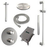 BRAUER Brushed Edition thermostatische inbouw regendouche 3-weg rond SET 89 met 20 cm douchekop en plafondarm en staaf handdouche en doucheslang en geÃ¯ntegreerde glijstang RVS geborsteld PVD 5-NG-283