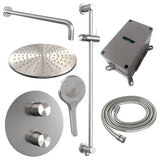 BRAUER Brushed Edition thermostatische inbouw regendouche 3-weg rond SET 94 met 30 cm douchekop en gebogen muurarm en 3-standen handdouche en doucheslang en geÃ¯ntegreerde glijstang RVS geborsteld PVD 5-NG-288