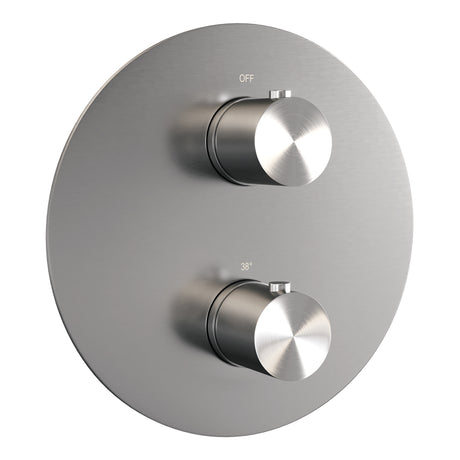 BRAUER Brushed Carving thermostatische inbouw regendouche 3-weg rond SET 76 met 30 cm douchekop en gebogen muurarm en staaf handdouche en doucheslang en wandaansluitbocht RVS geborsteld PVD 5-NG-294