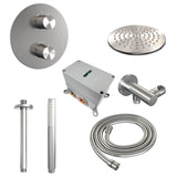 BRAUER Brushed Carving thermostatische inbouw regendouche 3-weg rond SET 77 met 20 cm douchekop en plafondarm en staaf handdouche en doucheslang en wandaansluitbocht RVS geborsteld PVD 5-NG-295